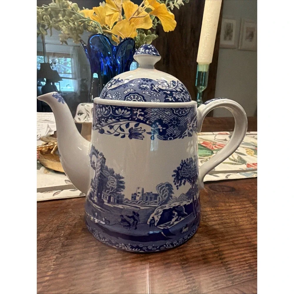 Teapot-Tea Pot with Lid-Blue Italian Pattern by Spode-Ascot Version
